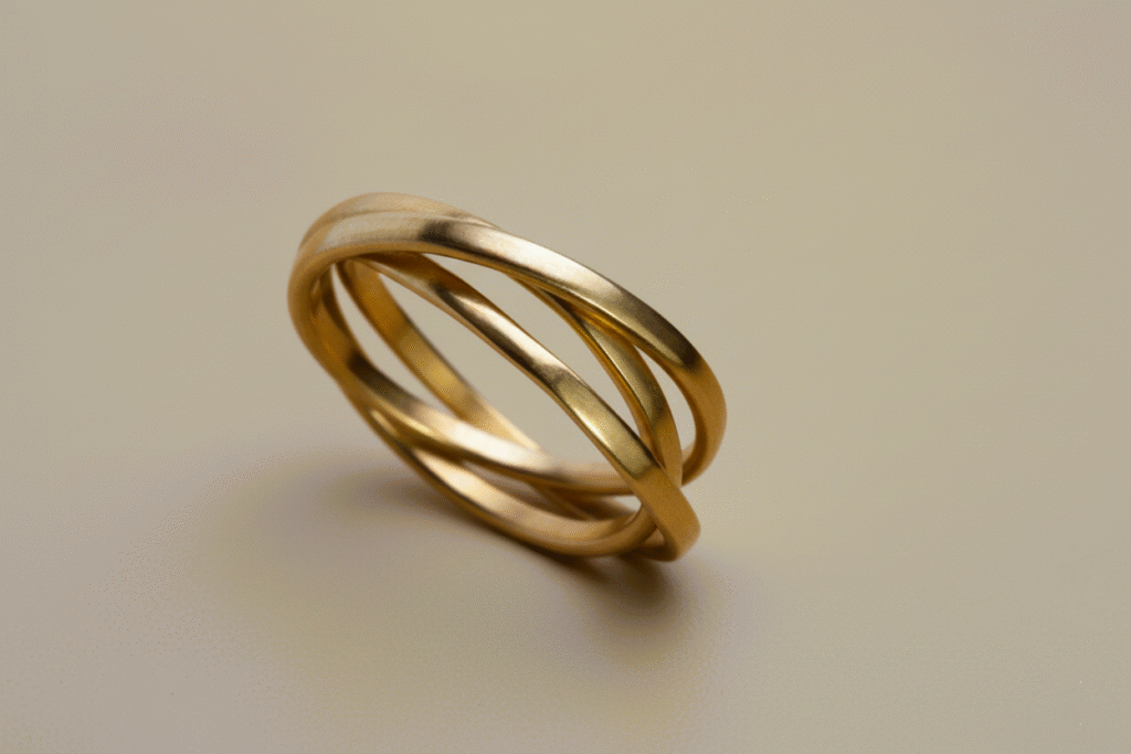 טבעת שלישייה זהב – טבעת זהב 18 קראט בעבודת יד בעיצוב מינימליסטי ומורכב