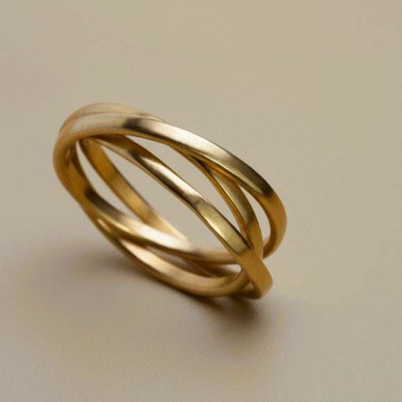 טבעת שלישייה זהב – טבעת זהב 18 קראט בעבודת יד בעיצוב מינימליסטי ומורכב