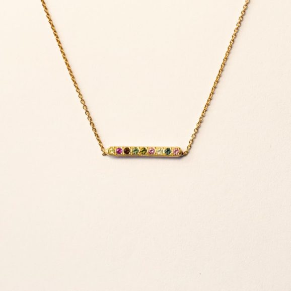 שרשרת זהב 18 קראט עם פס משובץ אבני טורמלין צבעוניות