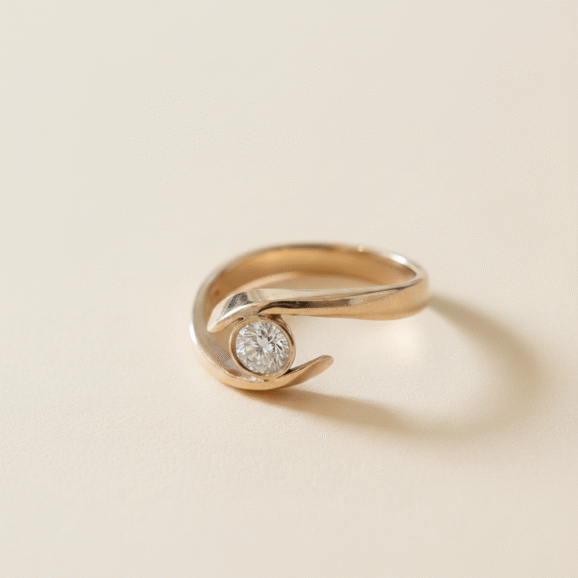 טבעת אירוסין משולבת  זהב 18 קראט עם יהלום 40 נקודות