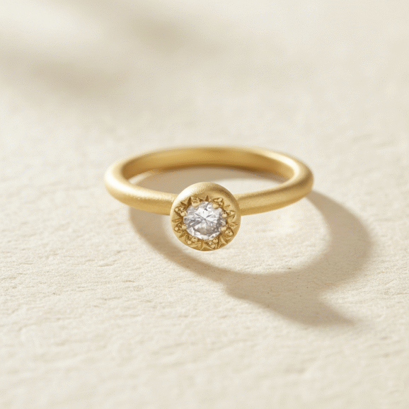 טבעת זהב עם יהלום טבעי בעבודת יד בגימור מט – שירלי קורן (2)