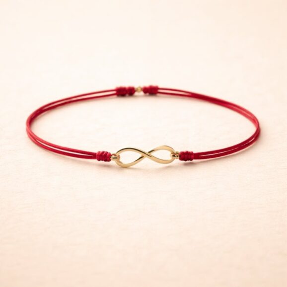 צמיד חוט אדום עם סימן אינסוף מזהב 14 קארט